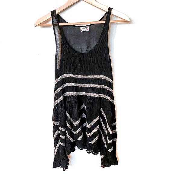 Free People Trapeze Ruffle Tank Tunic with dot and lace detail - Picture 3 of 8